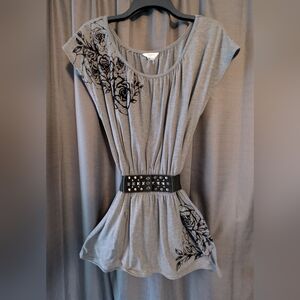 Candie's Gray Goth Floral Embellished Women's Top With Studded belt Sz. L